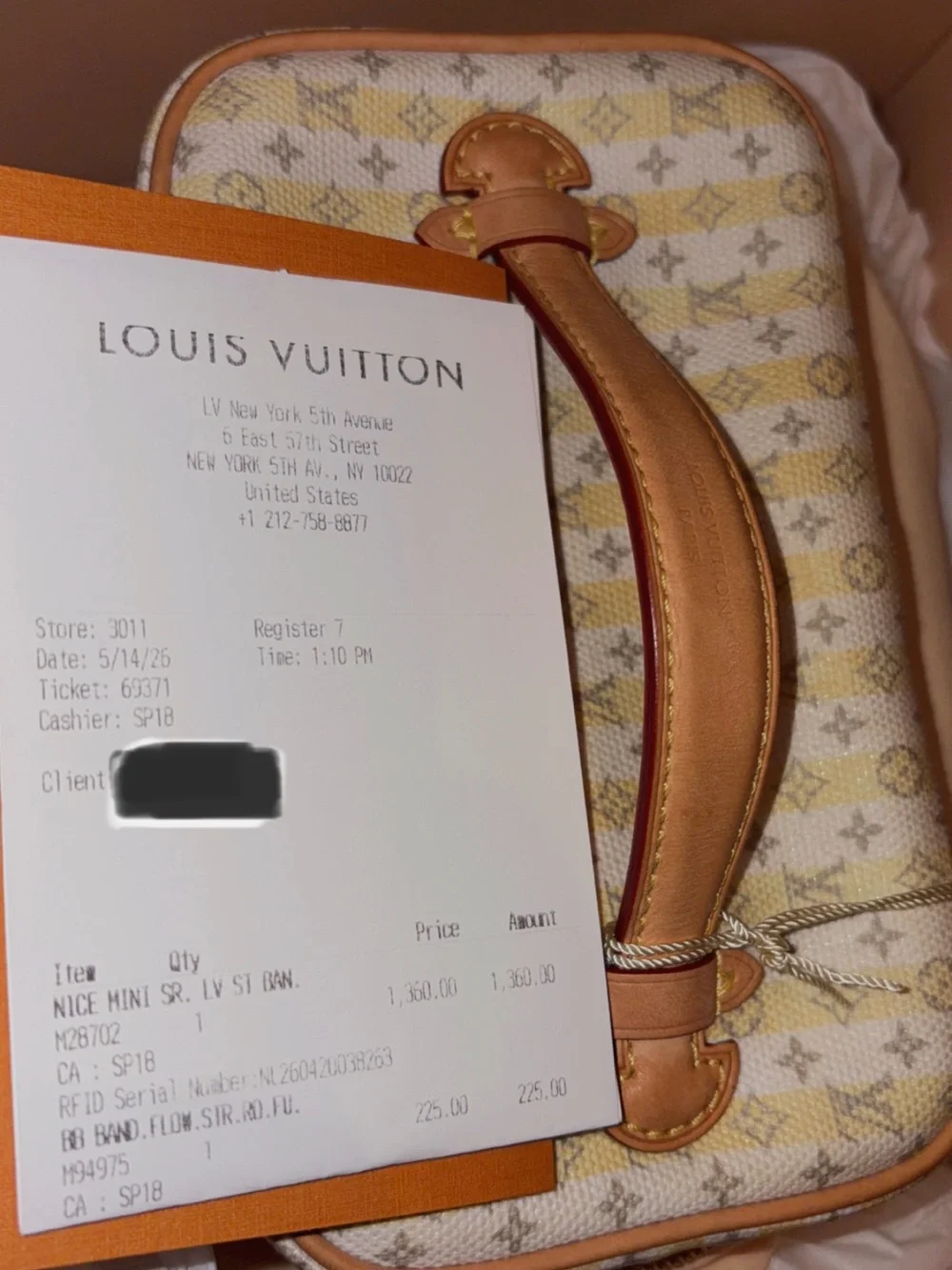 Louis Vuitton Yellow & Beige Striped Cosmetic Pouch with Pink Logo Stamp
